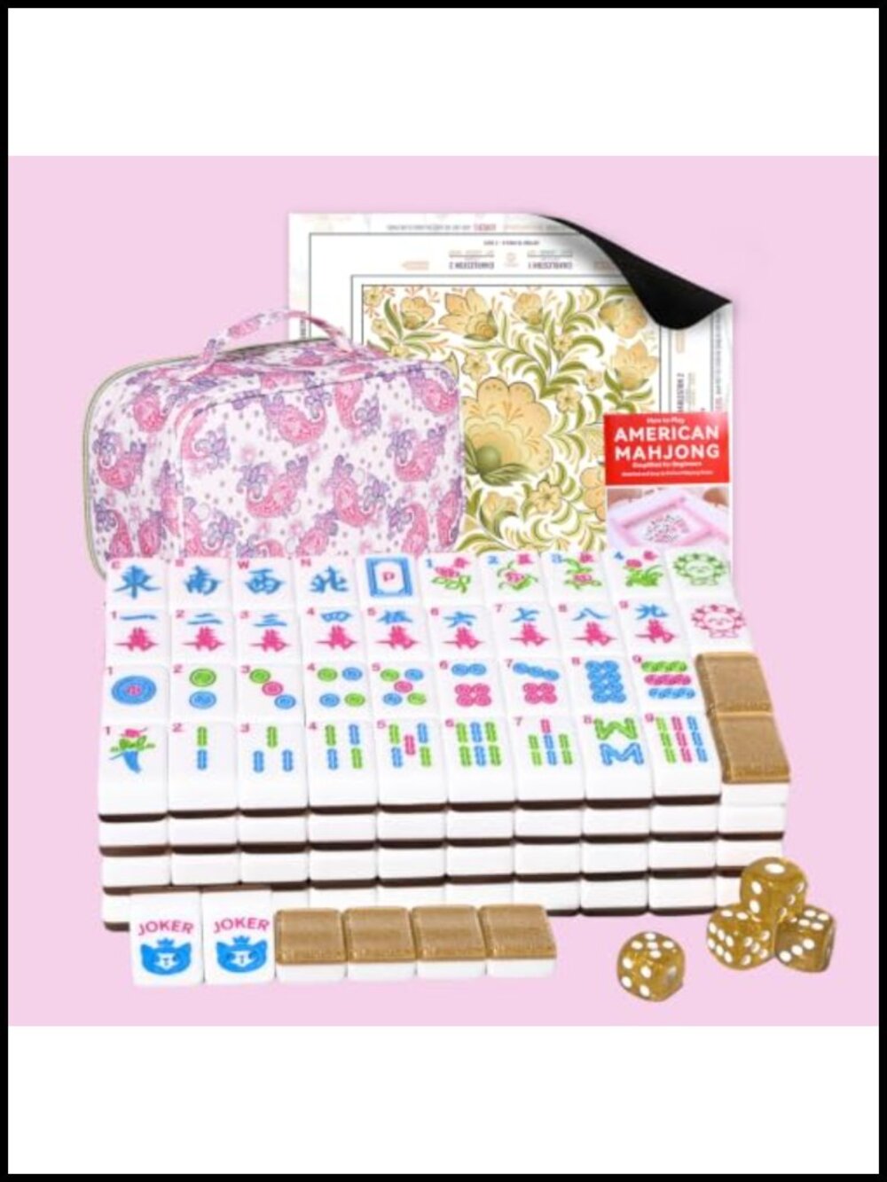 Engraved American Mahjong Tile Set 166 Pcs Melamine Portable Travel Game